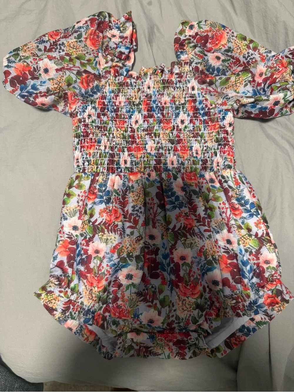 JessieKae Floral Puff-Sleeve Baby Romper - 6-9 months